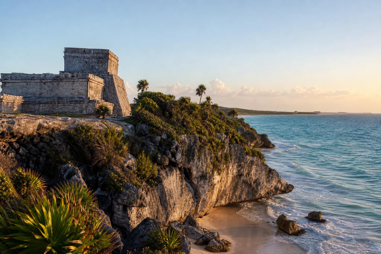 Ruiny Tulum na klifie nad Morzem Karaibskim