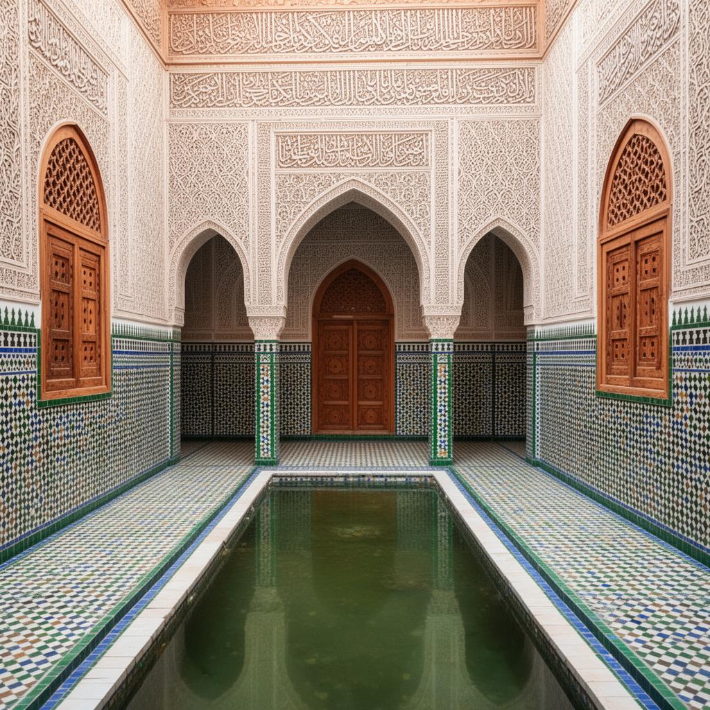 Dziedziniec Medresy Ben Youssef w Marrakeszu